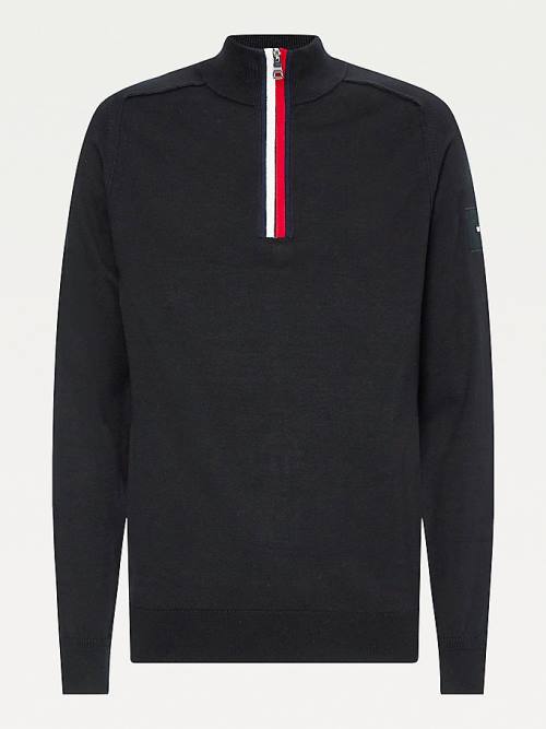 Muške Tommy Hilfiger Signature Half-Zip Jumper Džemper Crna | TH387LBT