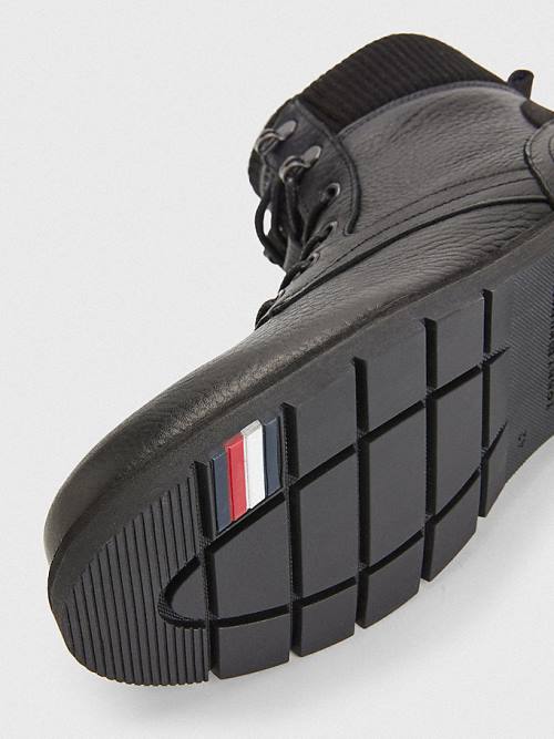 Muške Tommy Hilfiger Signature Leather Cleat Čizme Crna | TH052GKB