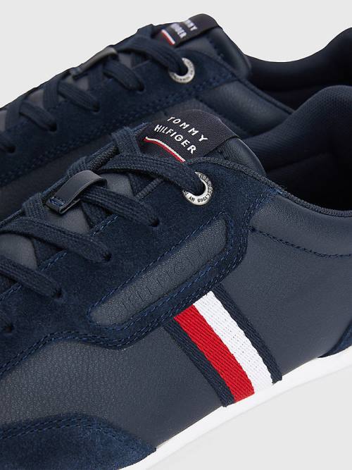 Muške Tommy Hilfiger Signature Leather Mix Cupsole Patike Plava | TH045LXA