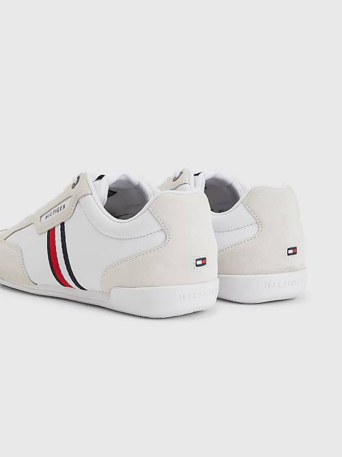 Muške Tommy Hilfiger Signature Leather Mix Cupsole Patike Bela | TH560GXJ