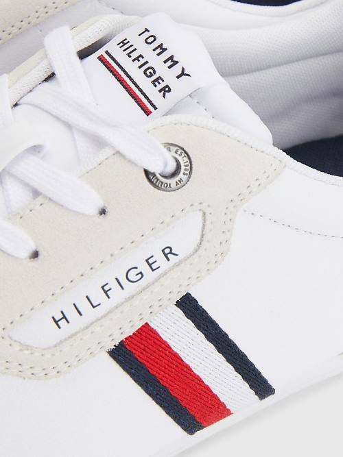 Muške Tommy Hilfiger Signature Leather Mix Cupsole Patike Bela | TH560GXJ