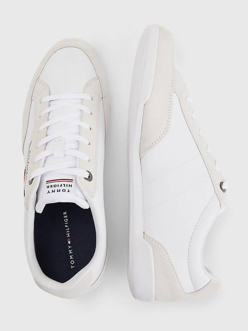 Muške Tommy Hilfiger Signature Leather Mix Cupsole Patike Bela | TH560GXJ