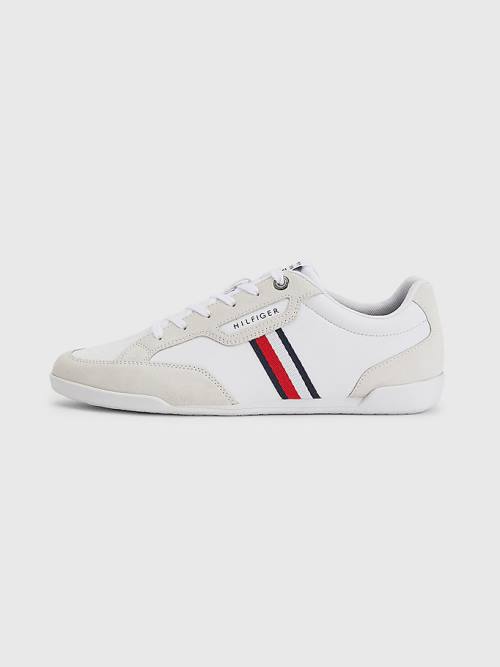 Muške Tommy Hilfiger Signature Leather Mix Cupsole Patike Bela | TH560GXJ