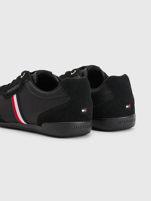 Muške Tommy Hilfiger Signature Leather Mix Cupsole Patike Crna | TH937EOJ