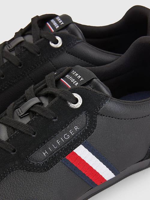 Muške Tommy Hilfiger Signature Leather Mix Cupsole Patike Crna | TH937EOJ