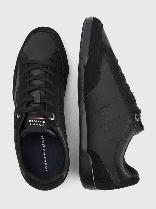 Muške Tommy Hilfiger Signature Leather Mix Cupsole Patike Crna | TH937EOJ