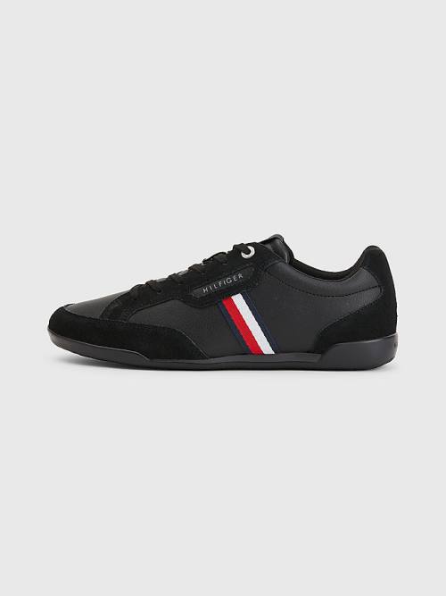 Muške Tommy Hilfiger Signature Leather Mix Cupsole Patike Crna | TH937EOJ