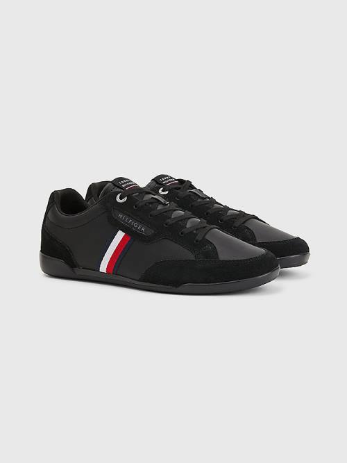 Muške Tommy Hilfiger Signature Leather Mix Cupsole Patike Crna | TH937EOJ