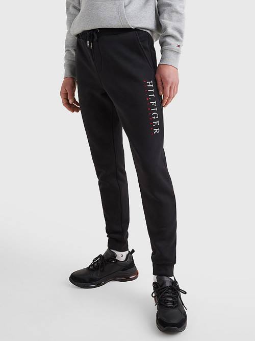 Muške Tommy Hilfiger Signature Leg Logo Joggers Pantalone Crna | TH243VYT