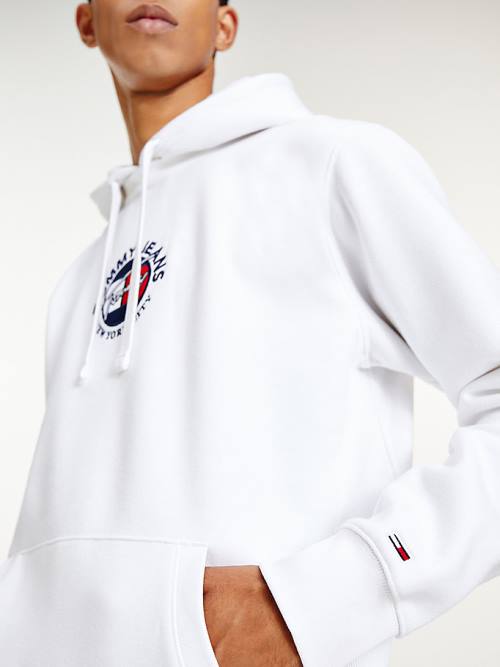 Muške Tommy Hilfiger Signature Logo Duks Hoodie Bela | TH057JGK