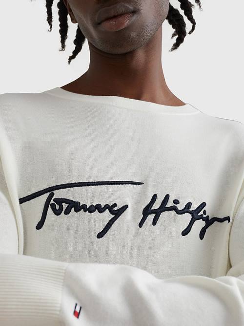 Muške Tommy Hilfiger Signature Logo Embroidery Jumper Džemper Bela | TH147LCV