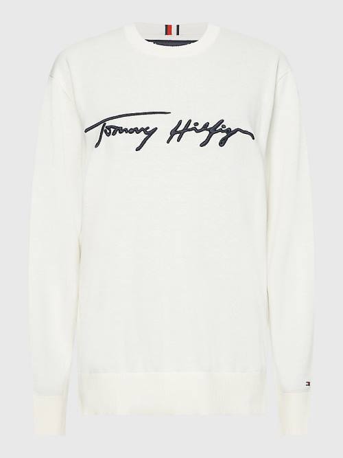 Muške Tommy Hilfiger Signature Logo Embroidery Jumper Džemper Bela | TH147LCV