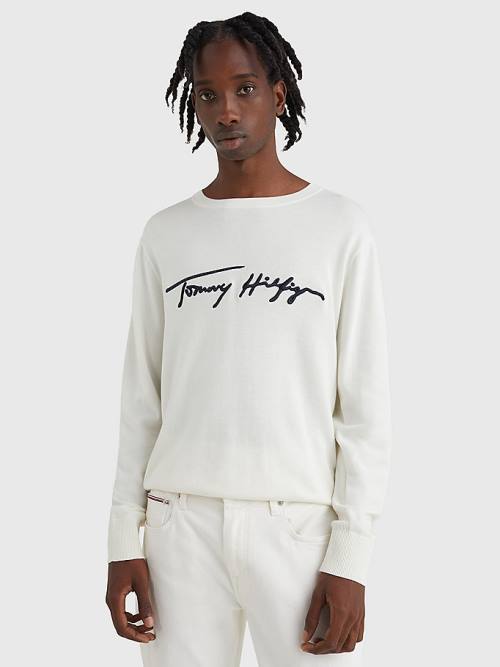 Muške Tommy Hilfiger Signature Logo Embroidery Jumper Džemper Bela | TH147LCV