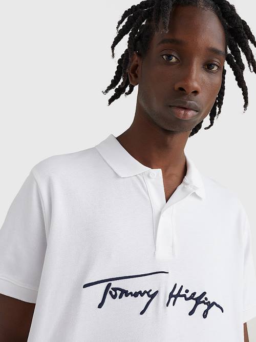 Muške Tommy Hilfiger Signature Logo Regular Fit Polo Majice Bela | TH157KEC