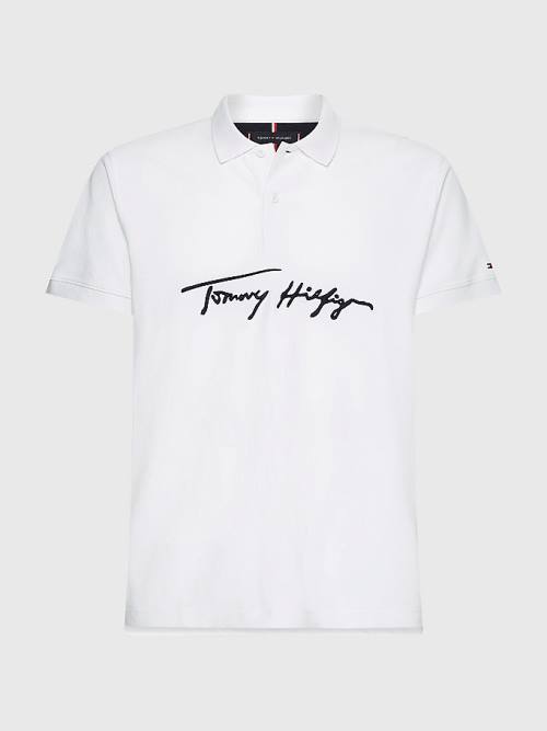 Muške Tommy Hilfiger Signature Logo Regular Fit Polo Majice Bela | TH157KEC