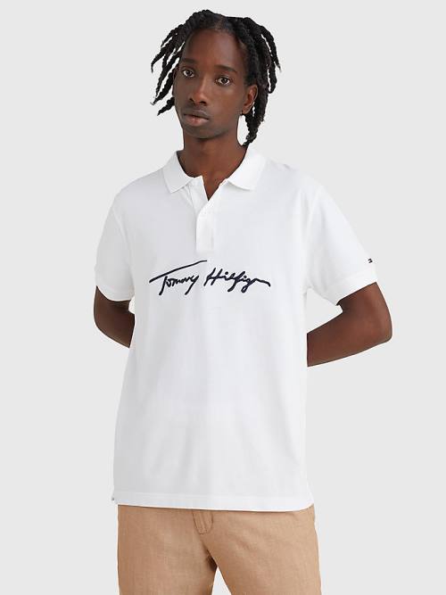 Muške Tommy Hilfiger Signature Logo Regular Fit Polo Majice Bela | TH157KEC