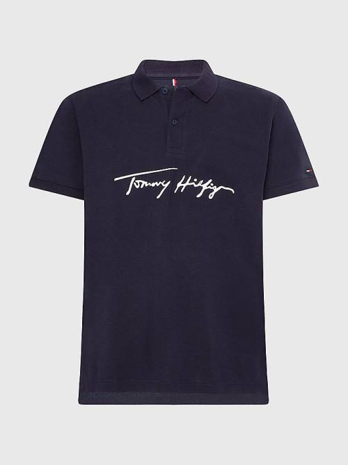 Muške Tommy Hilfiger Signature Logo Regular Fit Polo Majice Plava | TH417FZI