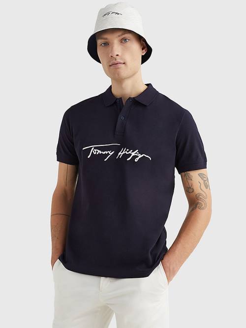 Muške Tommy Hilfiger Signature Logo Regular Fit Polo Majice Plava | TH417FZI