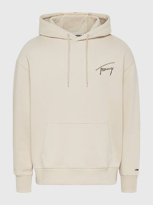 Muške Tommy Hilfiger Signature Logo Relaxed Fit Duks Hoodie Bež | TH509YZW