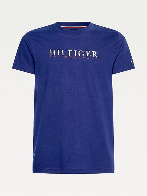 Muške Tommy Hilfiger Signature Organic Cotton Graphic Logo Majice Plava | TH078CPK