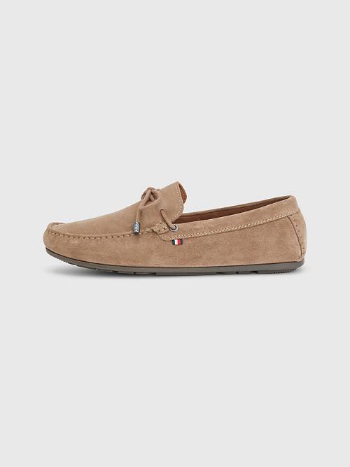 Muške Tommy Hilfiger Signature Suede Driver With Laces Casual Cipele Kaki | TH390IYB