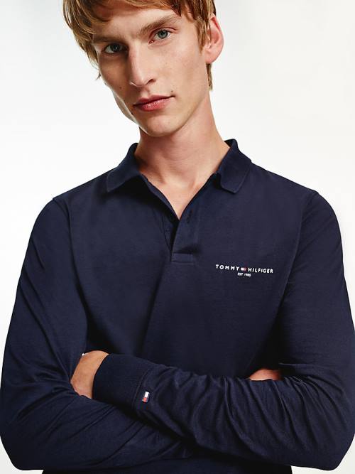 Muške Tommy Hilfiger Slim Fit Long Sleeve Polo Majice Plava | TH548TGR