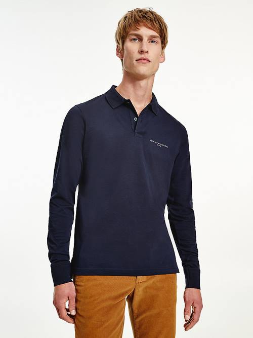 Muške Tommy Hilfiger Slim Fit Long Sleeve Polo Majice Plava | TH548TGR