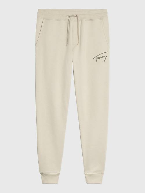 Muške Tommy Hilfiger Slim Fleece Signature Joggers Pantalone Bež | TH630BIZ