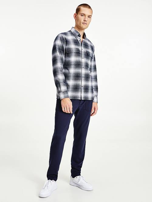 Muške Tommy Hilfiger Slub Shadow Check Regular Fit Košulje Crna | TH357KCT