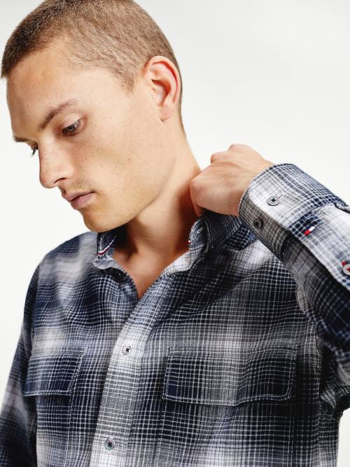 Muške Tommy Hilfiger Slub Shadow Check Regular Fit Košulje Crna | TH357KCT