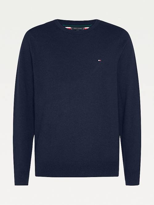 Muške Tommy Hilfiger Soft Merino Wool Crew Neck Jumper Džemper Plava | TH108AZH