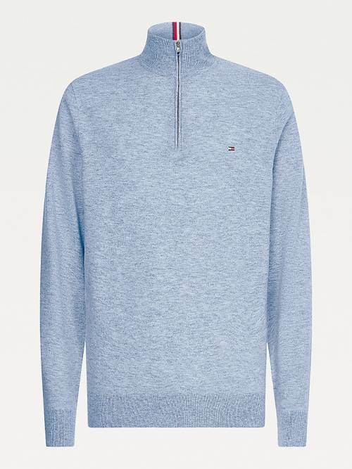 Muške Tommy Hilfiger Soft Merino Wool Half Zip Jumper Džemper Plava | TH084YVH