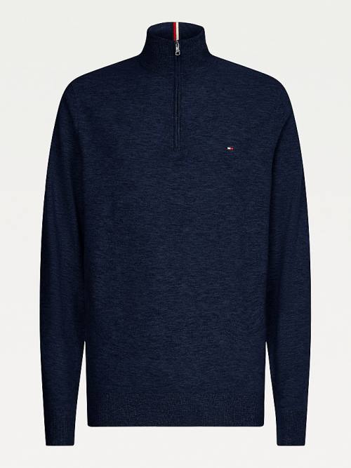 Muške Tommy Hilfiger Soft Merino Wool Half Zip Jumper Džemper Plava | TH146HCF