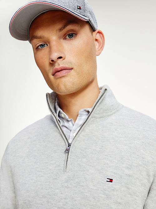 Muške Tommy Hilfiger Soft Merino Wool Half Zip Jumper Džemper Siva | TH179MUH