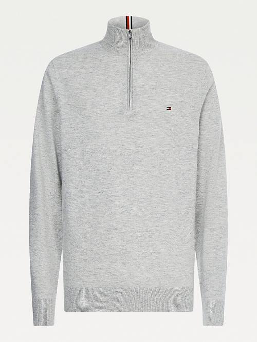 Muške Tommy Hilfiger Soft Merino Wool Half Zip Jumper Džemper Siva | TH179MUH