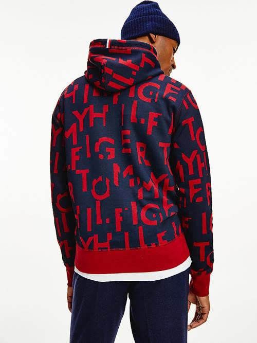 Muške Tommy Hilfiger Spell Out Print Duks Hoodie Crveni | TH832UIO