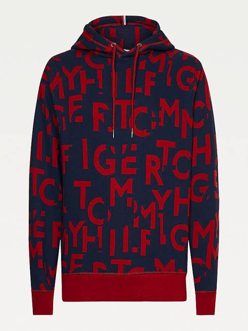 Muške Tommy Hilfiger Spell Out Print Duks Hoodie Crveni | TH832UIO