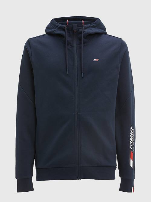 Muške Tommy Hilfiger Sport Essential TH Cool Zip-Thru Duks Hoodie Plava | TH347DQF