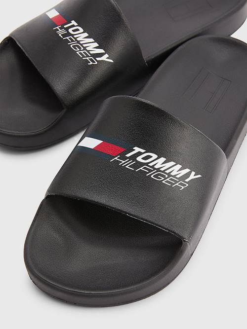 Muške Tommy Hilfiger Sport Logo Slides Sandale Crna | TH419PTC