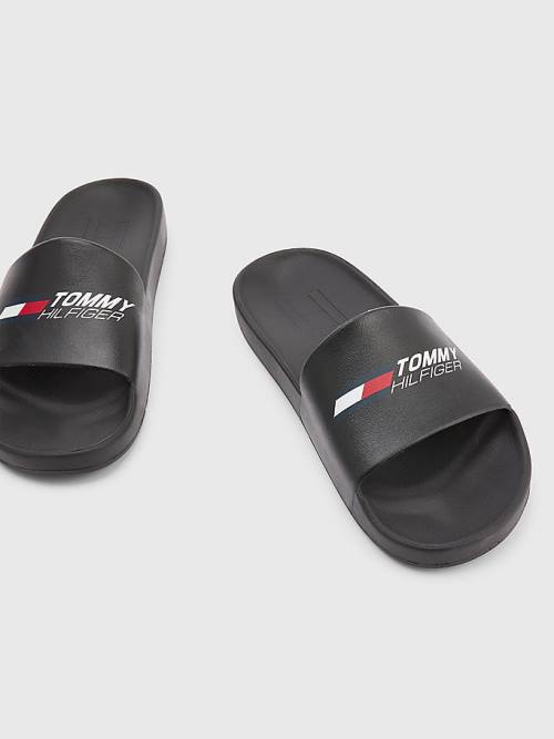 Muške Tommy Hilfiger Sport Logo Slides Sandale Crna | TH419PTC