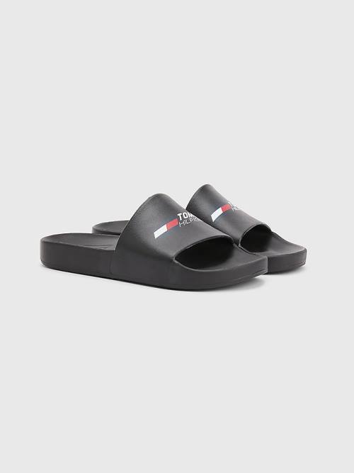 Muške Tommy Hilfiger Sport Logo Slides Sandale Crna | TH419PTC