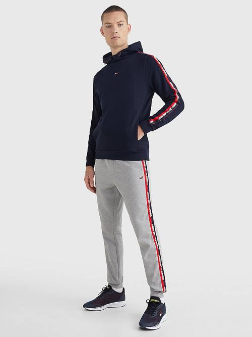 Muške Tommy Hilfiger Sport Logo Tape Duks Hoodie Plava | TH175MFH