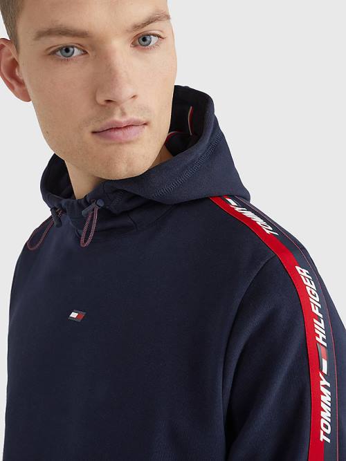 Muške Tommy Hilfiger Sport Logo Tape Duks Hoodie Plava | TH175MFH