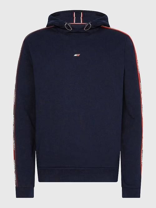 Muške Tommy Hilfiger Sport Logo Tape Duks Hoodie Plava | TH175MFH