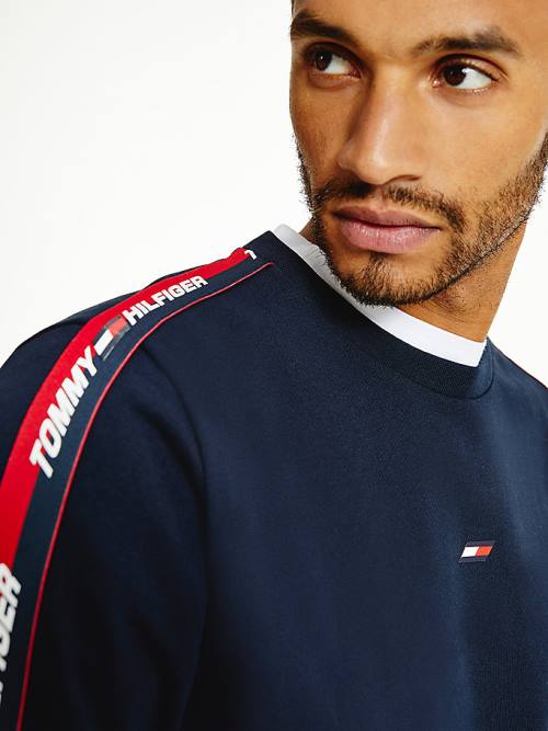 Muške Tommy Hilfiger Sport Logo Tape Duksevi Plava | TH472UID