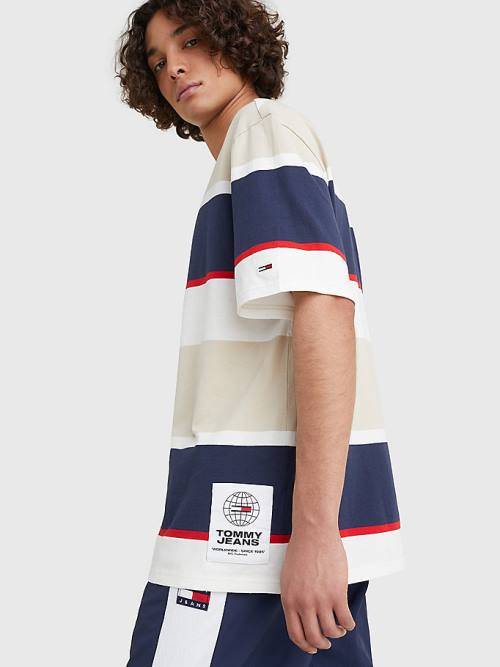 Muške Tommy Hilfiger Stripe Organic Cotton Majice Bež | TH072JQC