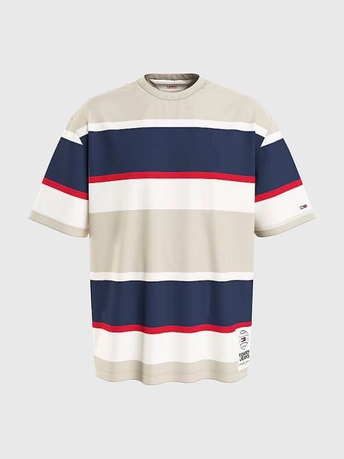 Muške Tommy Hilfiger Stripe Organic Cotton Majice Bež | TH072JQC