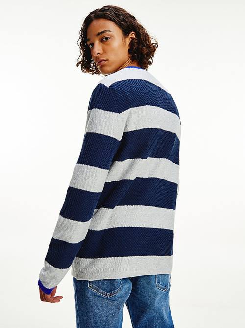 Muške Tommy Hilfiger Stripe Organic Cotton Jumper Džemper Plava | TH397FUQ