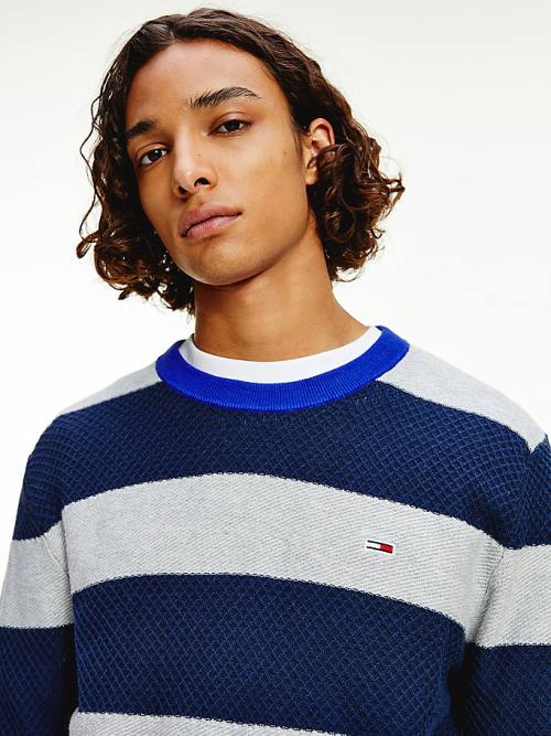 Muške Tommy Hilfiger Stripe Organic Cotton Jumper Džemper Plava | TH397FUQ