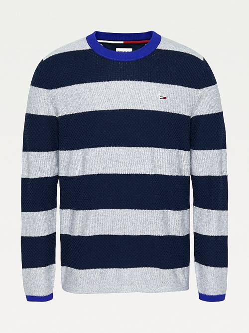 Muške Tommy Hilfiger Stripe Organic Cotton Jumper Džemper Plava | TH397FUQ